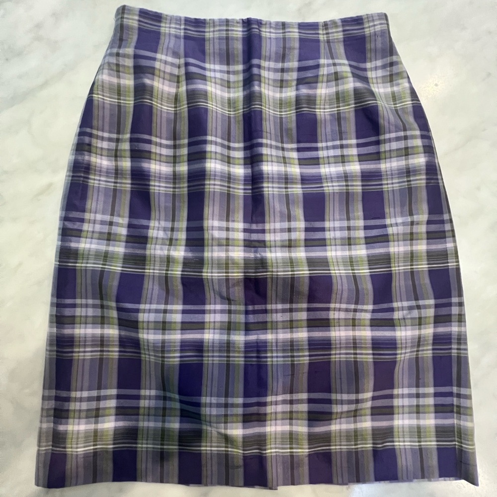 Josephine Chaus Purple and Green Plaid Pencil Skirt